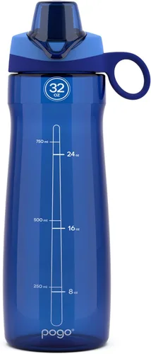 Vista 17 de Pogo Botella de agua de plástico tritán sin bisfenol A con tapa con pico de 18 onzas, color azul