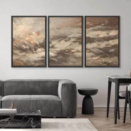 Vista 502 de SIGNWIN Lienzo enmarcado para pared, juego de arte neutro de bosque brumoso, ilustraciones en tono tierra, arte moderno, decorativo, bohemio
