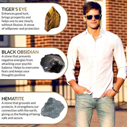 Vista 66 de Pulseras de triple protección con piedra de ojo de tigre de obsidiana negra con hematita para hombres y mujeres, pulsera de piedra curativa