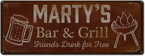 Vista 31 de Adam's Bar and Grill Friends Drink for Free, cartel de aluminio de 5.75 x 15.5 pulgadas, accesorios personalizados para bar y decoración de pared