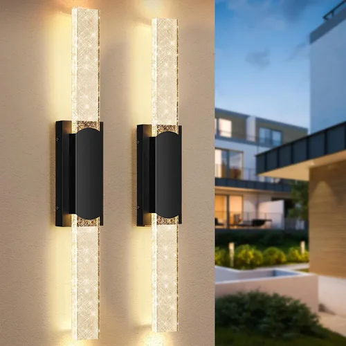 Vista 14 de BesLowe Lámparas de pared para exteriores con cristal de burbujas de cristal, apliques exteriores impermeables, faroles de pared LED, luces