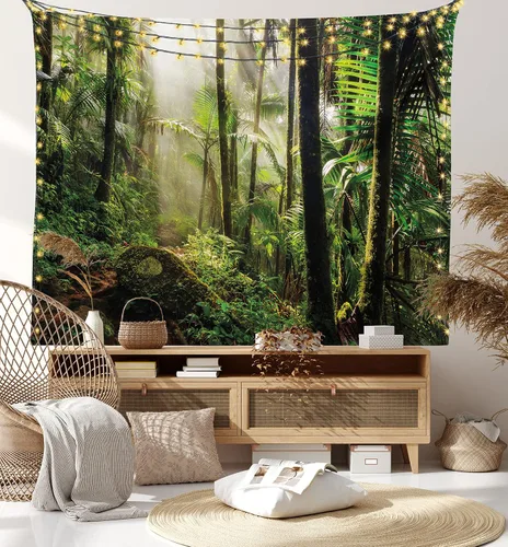 Vista 8 de Ambesonne Tapiz Puerto Rico tamaño King, camino de la selva a través del bosque nacional El Yunque, colcha colgante de pared, decoración de pared