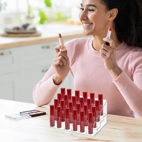 Vista 6 de MAQUITA Organizador de lápiz labial, 4 piezas, 24 ranuras, acrílico para lápiz labial, maquillaje, estuche organizador de exhibición, caja
