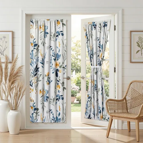 Vista 17 de MYSKY HOME Cortinas florales para puerta francesa de 40 pulgadas de largo, juego de 2 cortinas opacas de privacidad con bolsillo para barra A-verde