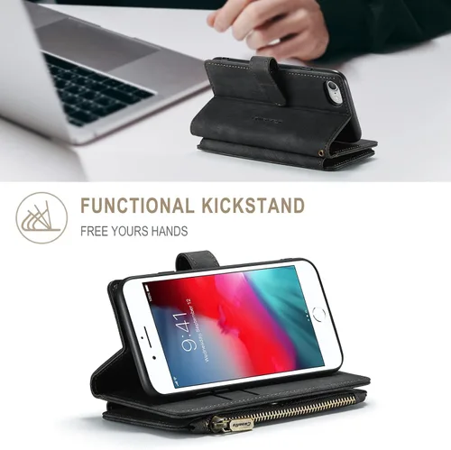 Vista 3 de UEEBAI - Funda tipo cartera para iPhone SE 2022 5G/iPhone 7/iPhone 8/iPhone SE 2020, hecha a mano, de piel sintética, con ranuras para tarjetas