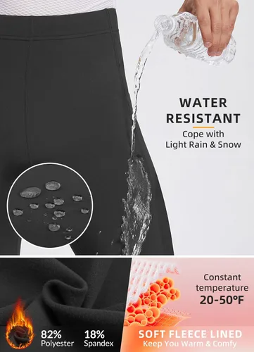 Vista 3 de BALEAF Mallas de forro polar para hombre, pantalones térmicos de ciclismo, resistentes al agua, con cremallera, bolsillos, para invierno, cálido