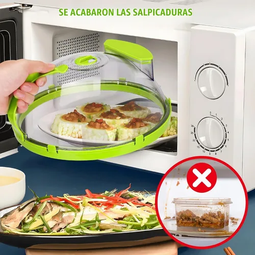 Vista 5 de Cubierta para microondas para alimentos, cubierta de salpicaduras de microondas de 10 pulgadas, cubierta transparente para alimentos