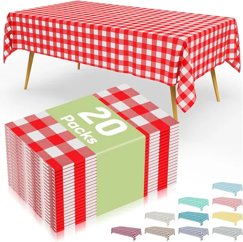 Vista 45 de Smiry 8 paquetes de manteles desechables Gingham, 54 x 108 pulgadas, manteles de plástico impermeables rectangulares en diseño a cuadros