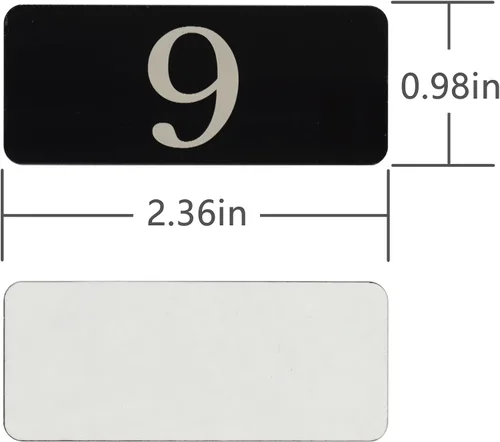 Vista 2 de Número de tabla de número de habitación con adhesivo numerado para casillero rectangular de plástico (1-10, negro)