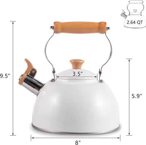 Vista 14 de ROCKURWOK - Tetera de estufa, tetera con mango ergonómico de tacto frío, tetera de acero inoxidable de grado alimenticio, tetera de estufa, tetera