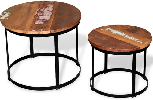 Vista 4 de Juego de mesa auxiliar de dos piezas de 2 piezas para sala de estar, mesa de centro y mesa auxiliar, mesas auxiliares simples, juego de 2 piezas