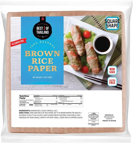 Vista 10 de Best of Thailand [Redonda] Envolturas de papel de arroz integral 1 paquete Perfectas para rollitos de primavera frescos y dumplings Sin OGM, sin