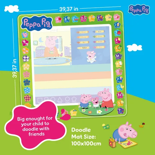 Vista 6 de Evie Pig - Alfombrilla de dibujo de agua para niños de 39.4 x 39.4 in, sin ensuciar, alfombrilla de dibujo mágica con bolígrafos, almohadilla
