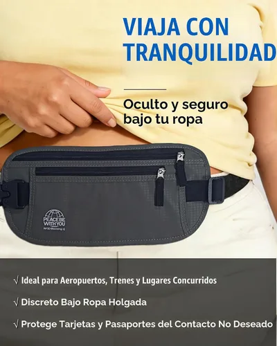 Vista 2 de Money Belt for Travel, Passport Holder, RFID Blocking, Sweat-Proof, Gray Ash Gray