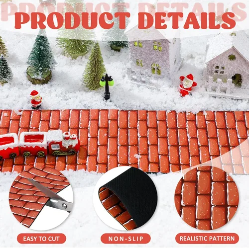 Vista 3 de Accesorios de pueblo navideño, tapete de nieve para carreteras y calles, tapete de nieve de adoquines de Navidad para paisaje de pueblo navideño