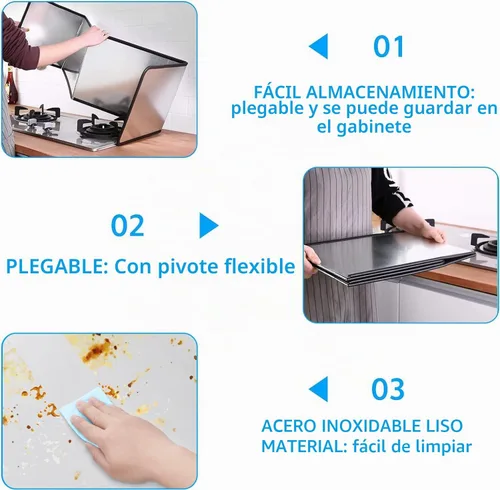 Vista 3 de Protector contra salpicaduras para estufa de 4 lados, protector de salpicaduras de grasa de acero inoxidable
