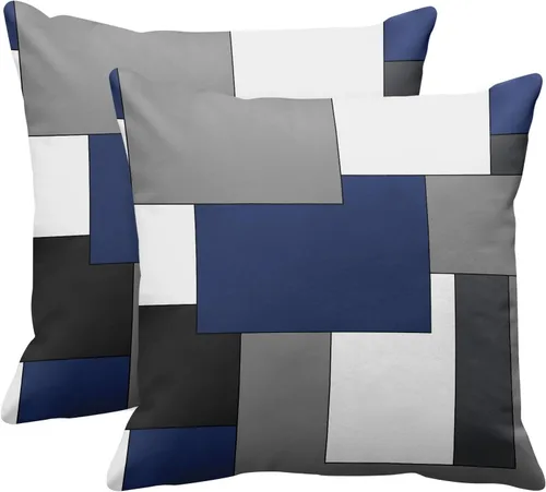 Vista 8 de Emvency Juego de 2 fundas de almohada geométricas marrones, color negro, gris, blanco, pintura abstracta a cuadros, funda de almohada decorativa