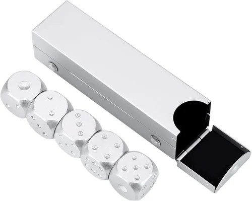 Vista 11 de Tiiyee Dados de aleación de aluminio, juego de 5 dados poliédricos de metal con estuche cuadrado, accesorio portátil de 6 caras, regalo