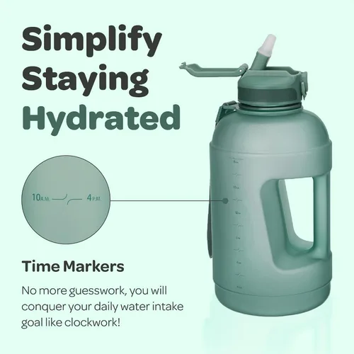 Vista 7 de Hydracy Botella de agua de plástico Tritan de 2.3 L sin BPA con correa de hombro ajustable, tapa a prueba de derrames y práctica boquilla de Lus