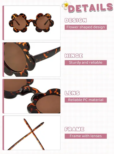 Vista 3 de Kanayu 12 pares de lentes de sol redondos de flores de 5.71 pulgadas para adultos, protección UV, gafas de flores coloridas al aire libre