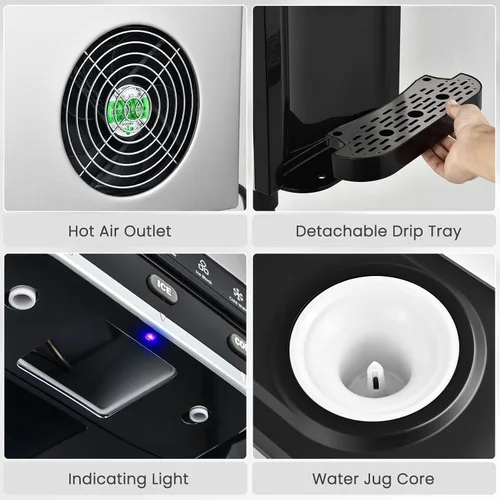 Vista 6 de COSTWAY - Dispensador de agua de sobremesa con máquina de hielo, dispensador portátil 3 en 1 frío y caliente con máquina de hielo de 48LBS/24H