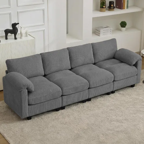 Vista 19 de Sofá modular de 61 pulgadas con otomana, asiento extra profundo para sala de estar, sofá de asiento profundo de pana con almohadas para Beige