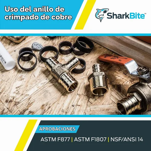 Vista 5 de SharkBite Anillos de crimpado de cobre de 1/2 pulgada, paquete de 25, tubo PEX, PE-RT, 23102CP25