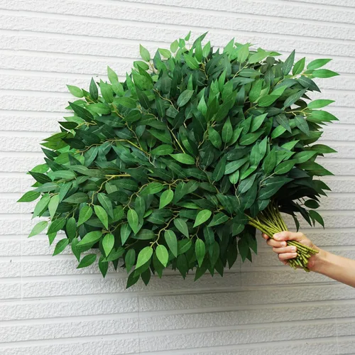 Vista 10 de 3 hebras de vides de Ruscus italiano artificial de 78" de seda, guirnalda de vegetación italiana de Ruscus verde con hojas verdes, vides