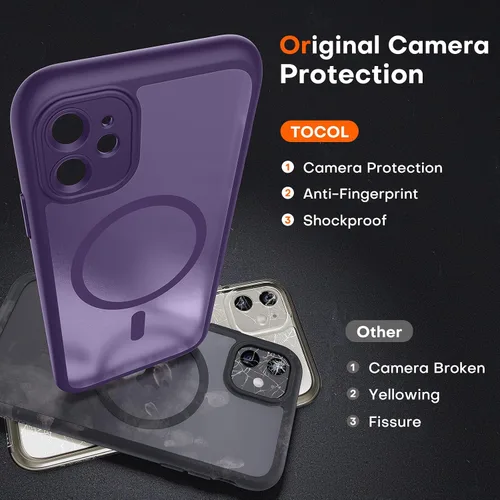 Vista 203 de TOCOL Funda magnética 3 en 1 para iPhone 15 Pro, mejorada [protección completa de cámara] con 2 protectores de pantalla, compatible con MagSafe Gris
