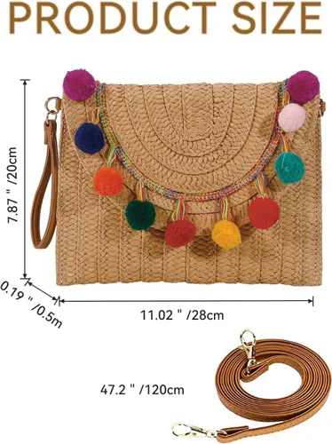 Vista 4 de YYW Bolso de paja con paja, bolso de hombro de paja para mujer, para verano, playa, crucero, sobre, embrague, bolsa de rafia