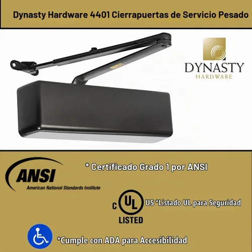 Vista 6 de Cerrador de puerta Dynasty Hardware, grado 1 de alta resistencia comercial hidráulico, autocierre, tamaño de resorte ajustable 1-6, cumple con ADA