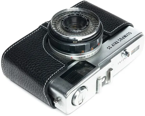 Vista 9 de Trip 35 - Funda de piel auténtica hecha a mano para cámara Olympus Trip 35 con correa de mano (negro)