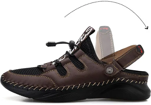 Vista 2 de Sandalias para hombre con soporte de arco para fascitis plantar, antideslizantes, zapatos de verano, de cuero, ajustables, para exteriores