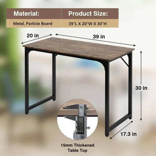 Vista 3 de PayLessHere Escritorio para computadora de 40 pulgadas, escritorio moderno de escritura, mesa de estudio simple, escritorio de oficina industrial