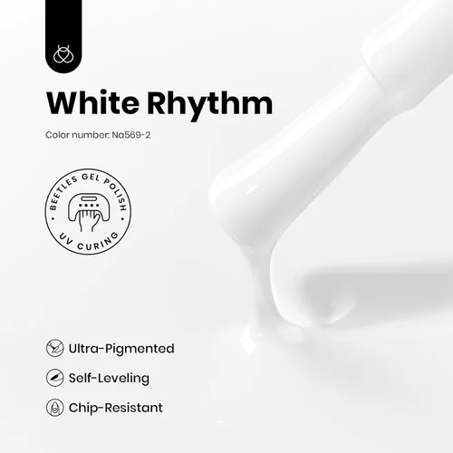 Vista 3 de Beetles - Esmalte de gel blanco, 0.5 onzas líquidas, tamaño completo, sin A - Creme White Hema Free white Rhythm