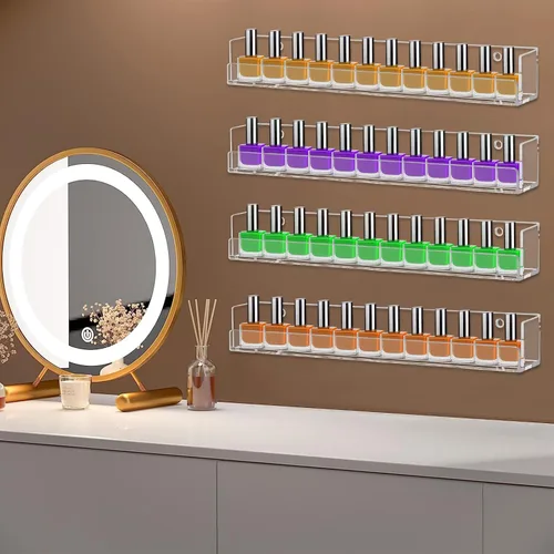 Vista 7 de Cerpourt Paquete de 4 estantes para esmalte de uñas, estante montado en la pared, organizador de esmalte de uñas acrílico transparente, estante