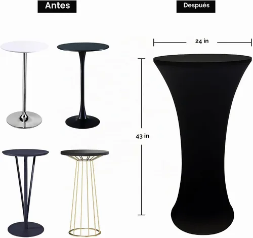 Vista 3 de Cubierta de Mesa de Cóctel Redonda Ajustada de 24x43 Pulgadas Mantel de Mesa de Cóctel de Elastano Negro Mantel Ajustado Highboy Manteles de Mesa