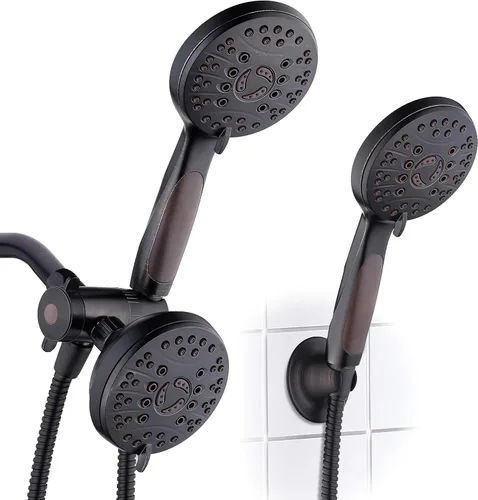 Vista 9 de Cabezal de ducha de alta presión de 48 modos de lujo, combo de 3 vías – Regadera de lluvia doble y de mano – Manguera de acero inoxidable de 6 pies