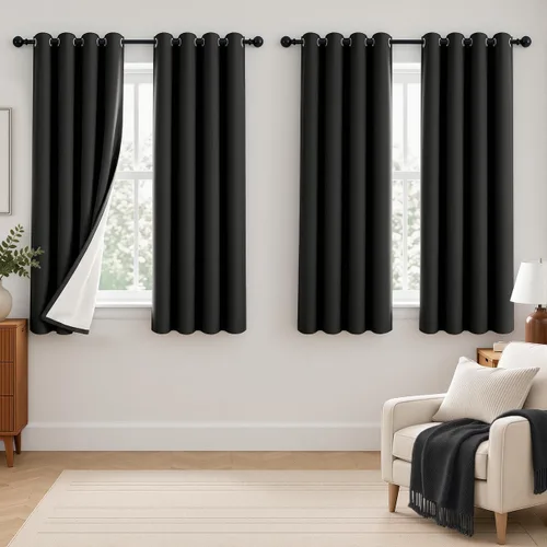 Vista 33 de 2 paneles de cortinas 100% opacas, de peso medio, con aislamiento térmico y ojales para dormitorio, sala de estar, tratamiento de ventana