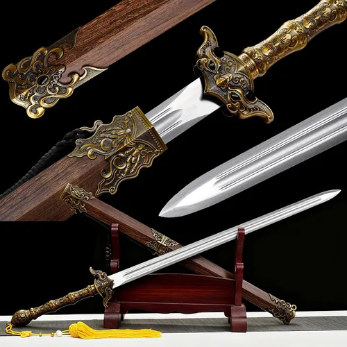 Vista 12 de Espada china Han Jian alto manganeso acero afilado hoja bestia protector de Verde