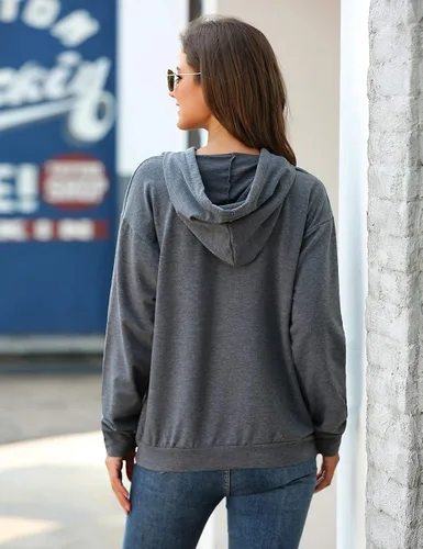 Vista 5 de Muicy Sudaderas con capucha para mujer, camiseta de manga larga casual con bolsillos