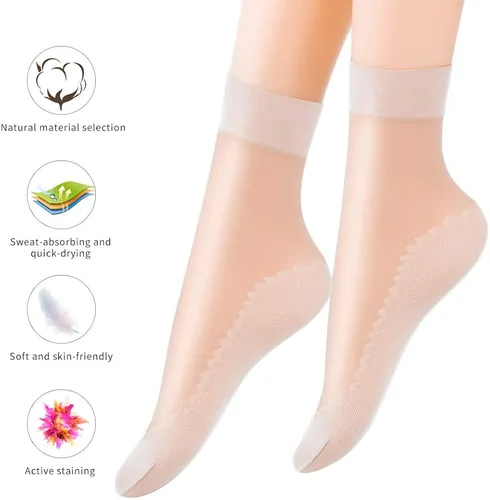 Vista 3 de Calcetines sedosos de nailon al tobillo 10 pares de medias de nailon de alta suavidad, medias sedosas, para mujeres, niñas, oficina, hogar