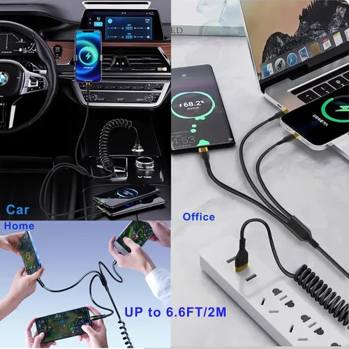 Vista 5 de Juego de cables de carga USB multifunción, paquete de 3 cables trenzados de nailon 3 en 1, múltiples cables de carga rápida para el hogar, oficina
