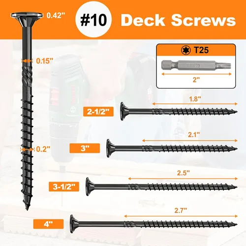 Vista 2 de #10 x 2-1/2" Tornillos para Terraza, 108 Piezas Tornillos para Madera con Cabeza Estrella, Tornillos para Madera Resistentes al Óxido para Negro