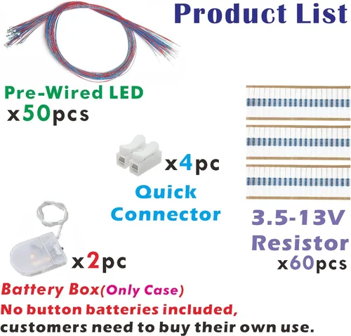 Vista 4 de 50 piezas pre-cableadas micro LED pre-soldadas 0402 SMD LED con accesorios de montaje para la construcción de modelos principiantes