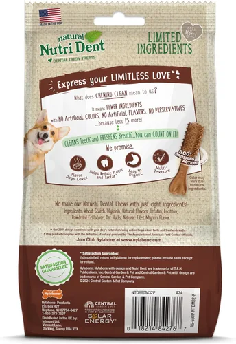Vista 7 de Nylabone Nutri Dent Dog Dental Chews - Limpieza natural de dientes y ambientador de aliento - Golosinas dentales para perros - Sabor Filet Mignon