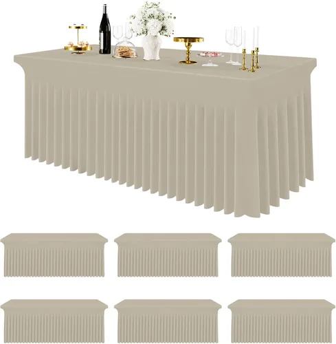 Vista 13 de Smiry Mantel de Spandex Paquete de 6, Mantel Elástico Ajustable Extensible para Mesas Rectangulares de 4 Pies, Cubierta de Mesa Impermeable Lavable