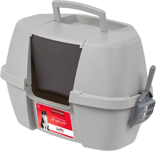 Vista 10 de IRIS USA Gabinete de caja de arena esquinera para gatos con pala, caja de arena pequeña para gatos con tapa, gabinete de caja de arena de esquina