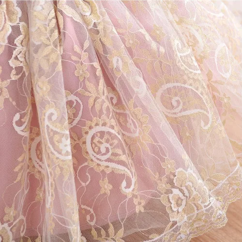 Vista 5 de Vestido de tul de encaje bordado con lazo para bebé, para cumpleaños, concurso, boda, fiesta de Navidad, tutú con clip para el cabello