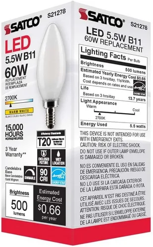 Vista 8 de Satco S21278 5.5B11/LED/927/FR/120V/E12-paquete de 6